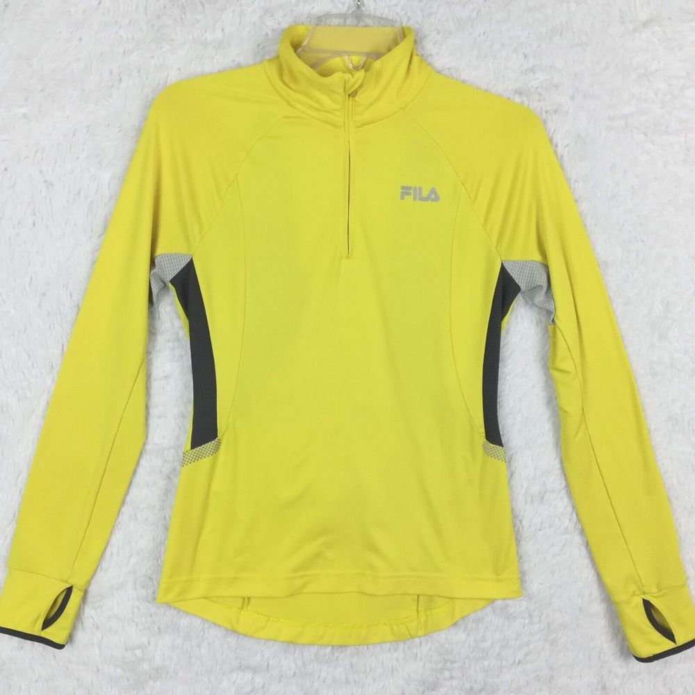 Fila Sport Womens Top Running Reflective Yellow Mesh Breathable 1/4 Zip XS
